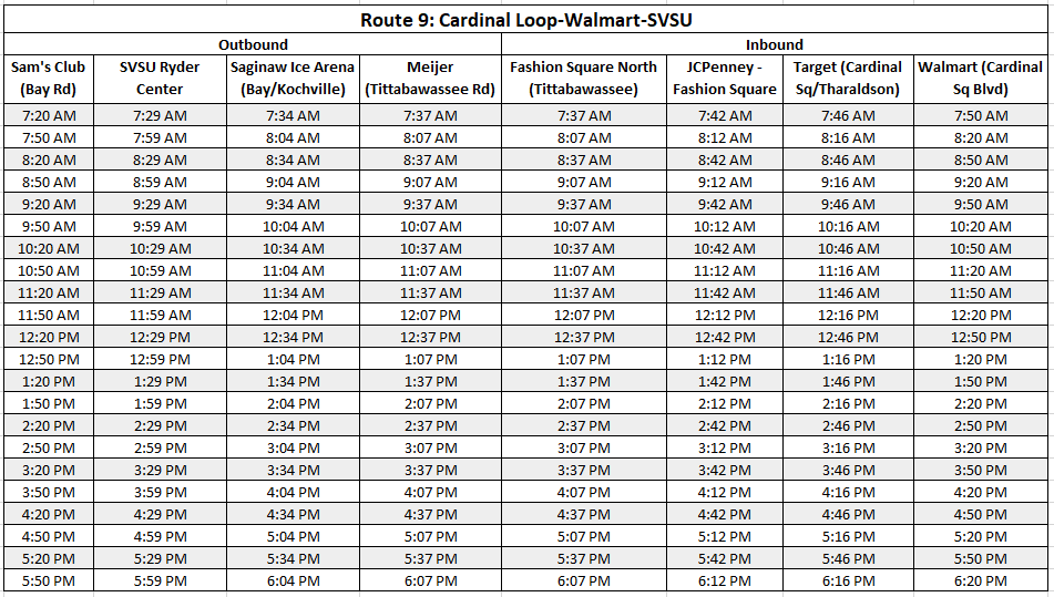 Route 9 Cardinal Loop – STARS – Saginaw Transit Authority and Regional ...